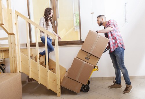 Packed furniture and boxes prepared for removals in Kilburn