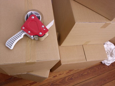 Boxes and small furniture stored for a student move